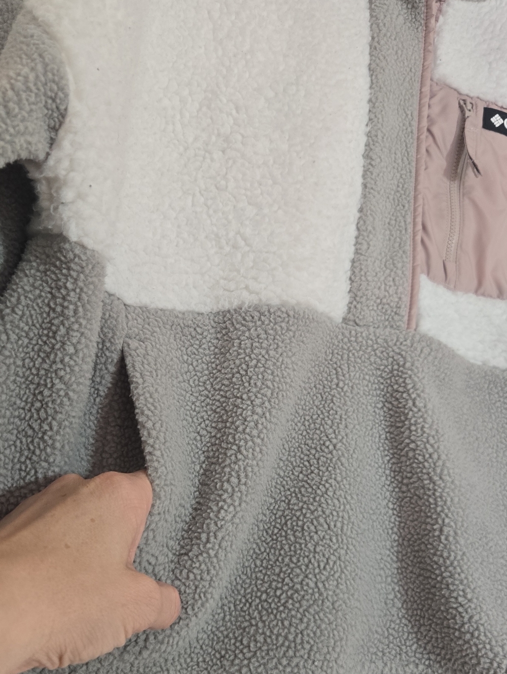 Columbia Cropped Colorblock Sherpa Half Snap Fleece Gray White Pink M - Picture 9 of 16